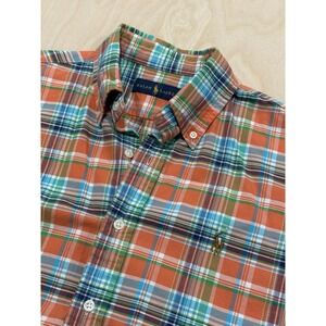 Polo Ralph Lauren Oxford Classic Fit Bright Plaid Shirt Mens Medium Flesh Pony